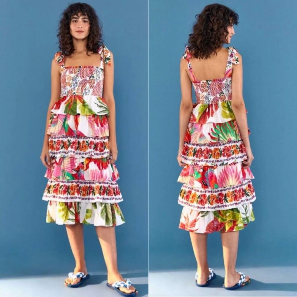 Farm Rio Mixed Print Layers Tiered Dress